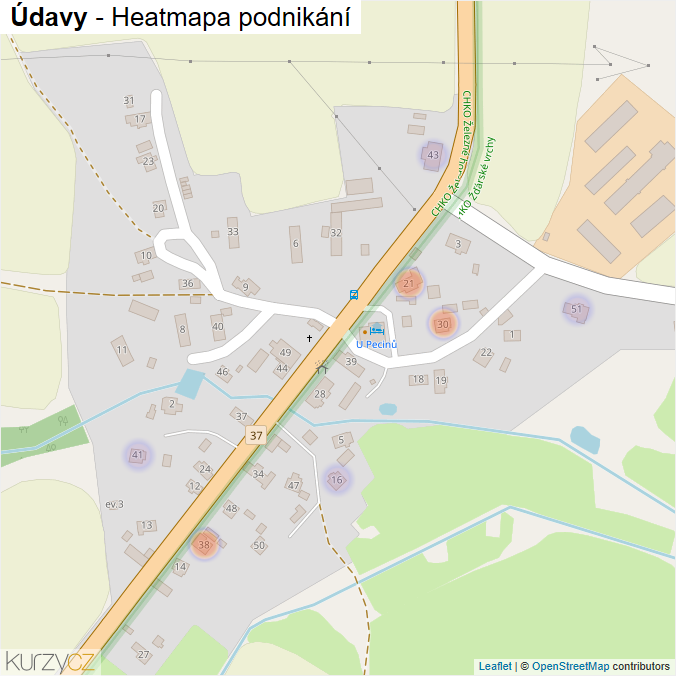 Mapa Údavy - Firmy v části obce.
