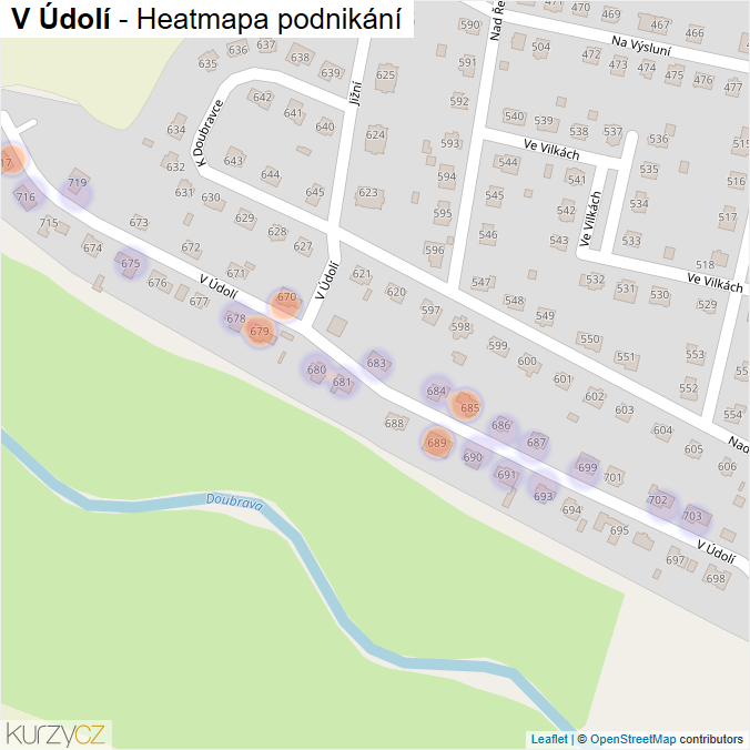 Mapa V Údolí - Firmy v ulici.