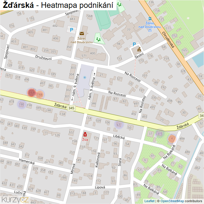 Mapa Žďárská - Firmy v ulici.