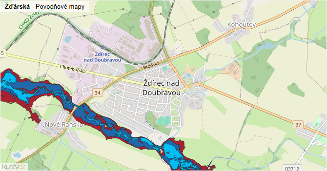 Žďárská - záplavové mapy stoleté vody