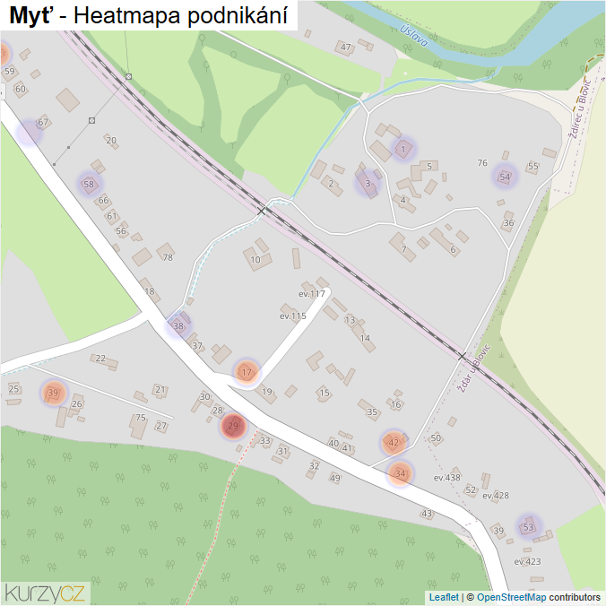 Mapa Myť - Firmy v části obce.
