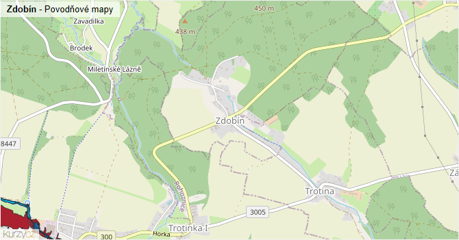 Zdobín - záplavové mapy stoleté vody