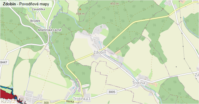 Zdobín - záplavové mapy stoleté vody