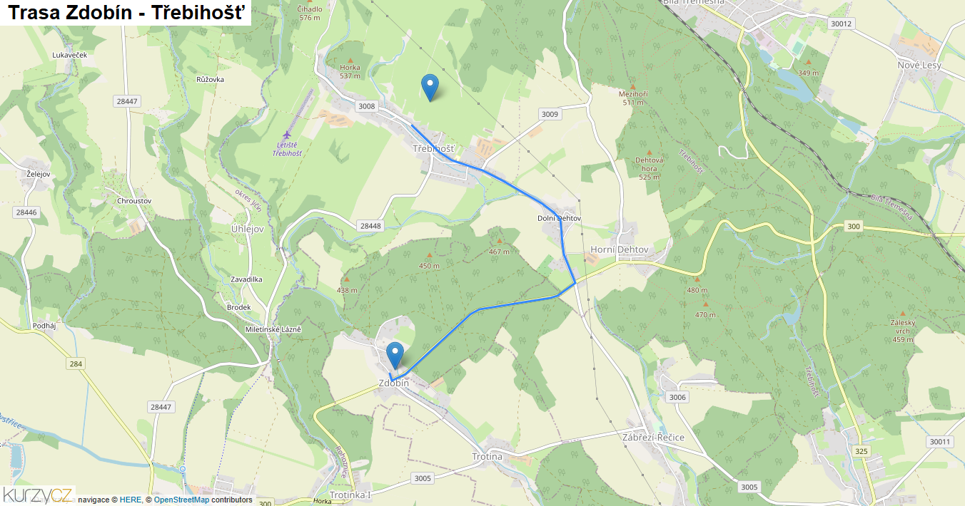 Zdobín-Třebihošť, mapa trasy
