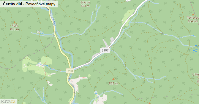 Čertův důl - záplavové mapy stoleté vody
