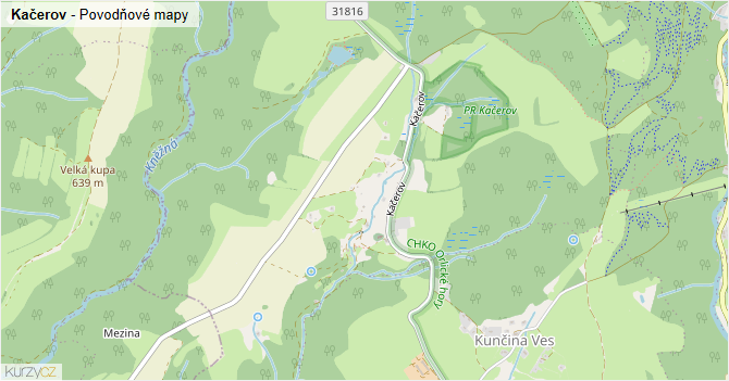 Kačerov - záplavové mapy stoleté vody