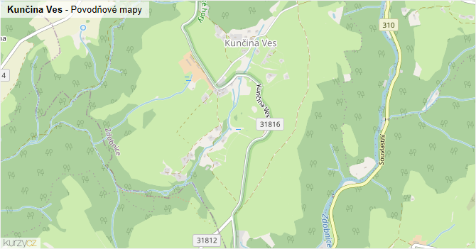 Kunčina Ves - záplavové mapy stoleté vody