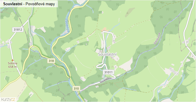 Souvlastní - záplavové mapy stoleté vody