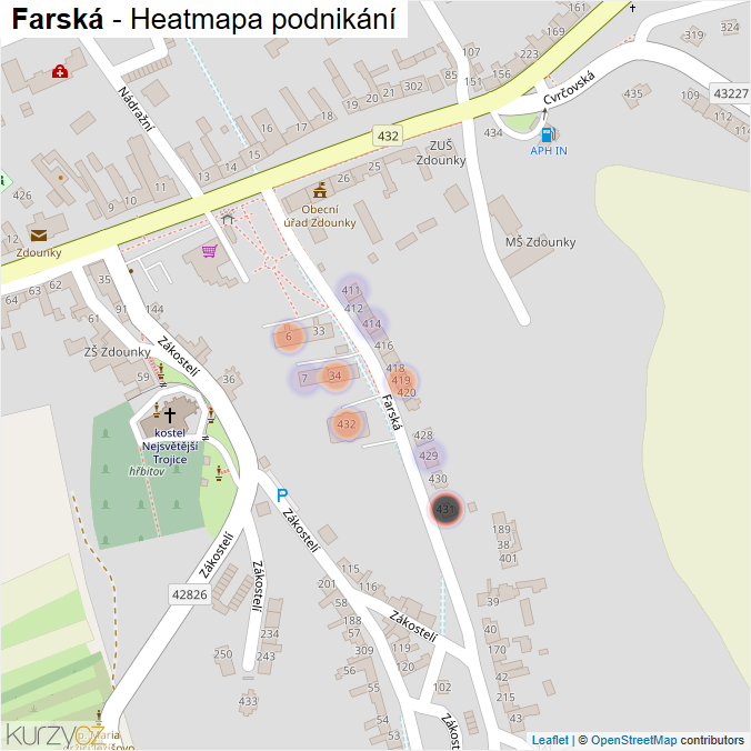 Mapa Farská - Firmy v ulici.