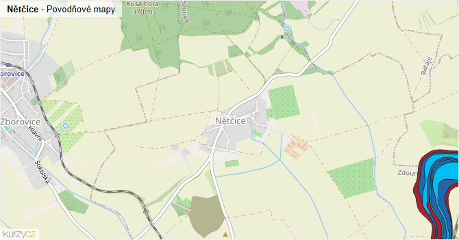 Nětčice - záplavové mapy stoleté vody