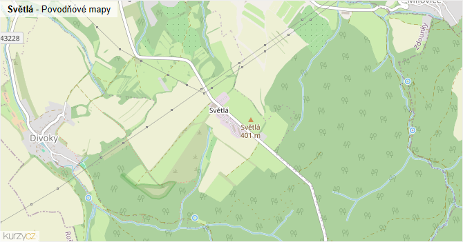 Světlá - záplavové mapy stoleté vody