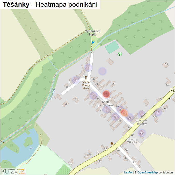 Mapa Těšánky - Firmy v části obce.