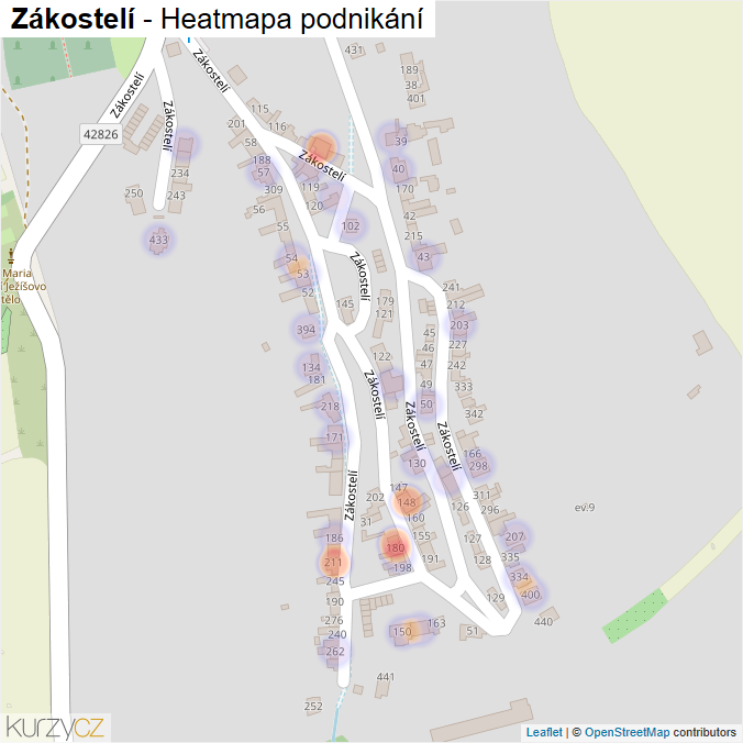 Mapa Zákostelí - Firmy v ulici.