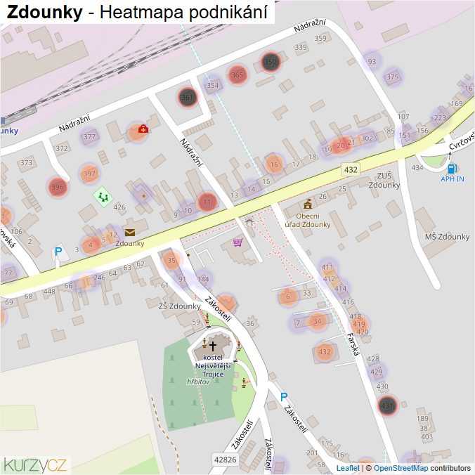 Mapa Zdounky - Firmy v části obce.