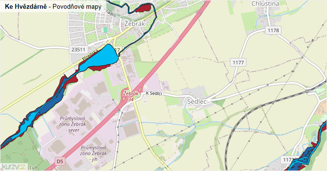 Ke Hvězdárně - záplavové mapy stoleté vody