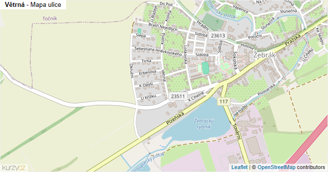 Větrná - mapa ulice