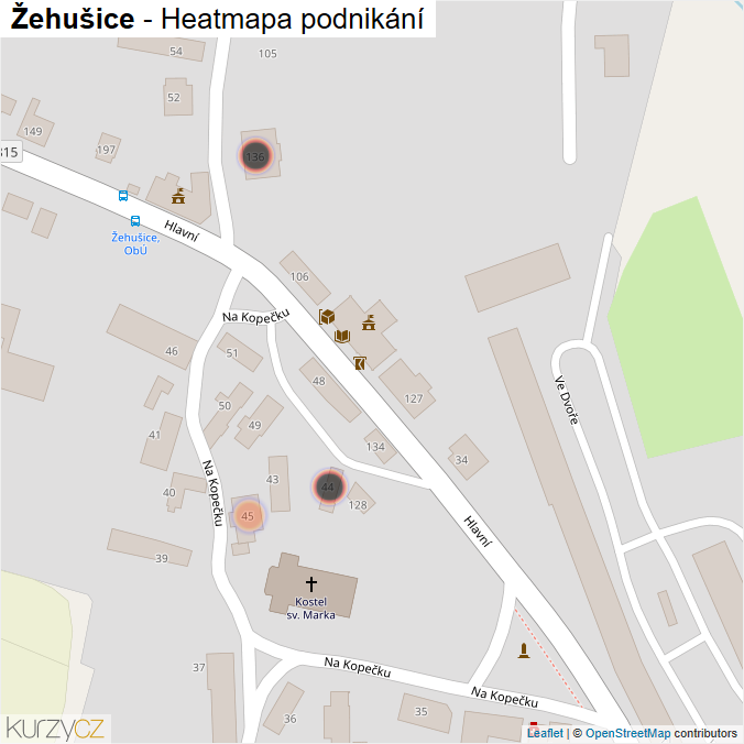 Mapa Žehušice - Firmy v obci.