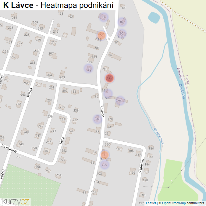 Mapa K Lávce - Firmy v ulici.