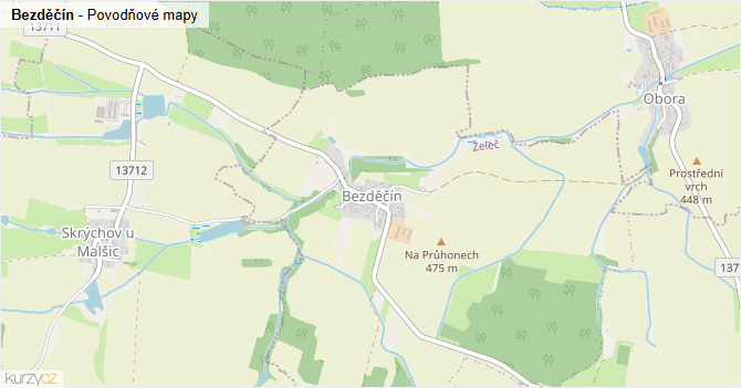 Bezděčín - záplavové mapy stoleté vody