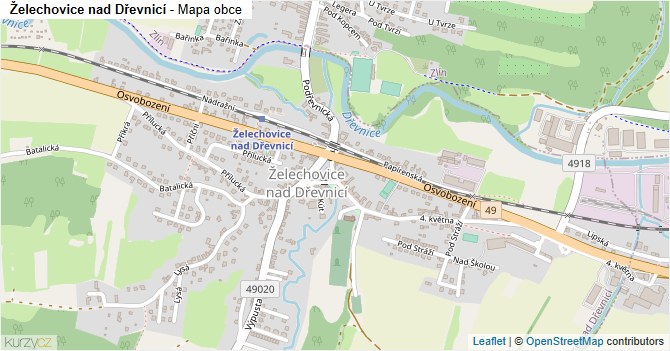 Želechovice nad Dřevnicí - mapa obce