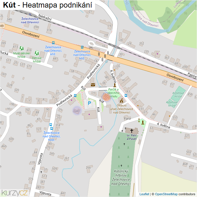 Mapa Kút - Firmy v ulici.