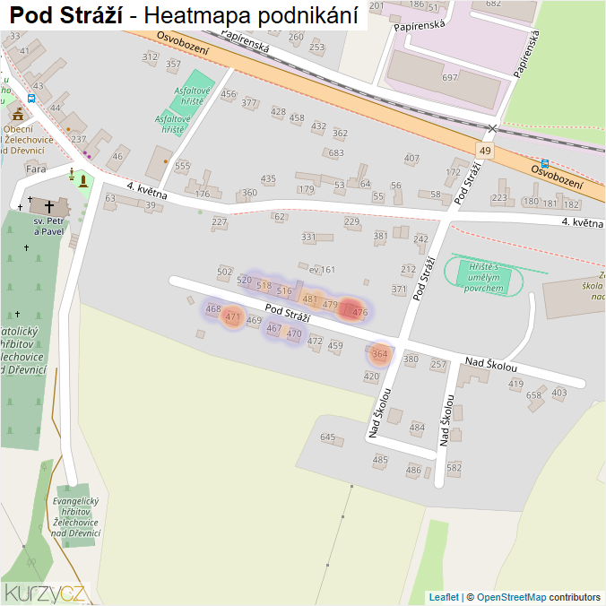 Mapa Pod Stráží - Firmy v ulici.