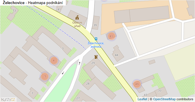 Želechovice - mapa podnikání