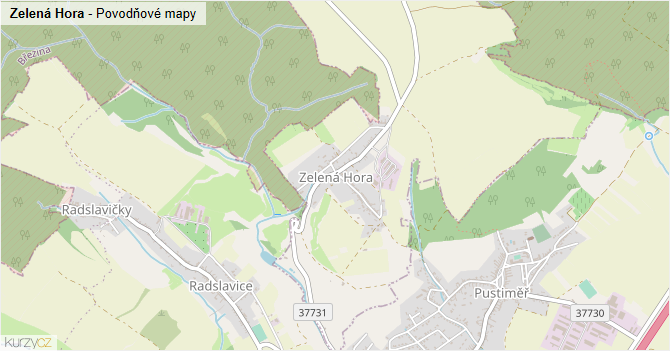 Zelená Hora - záplavové mapy stoleté vody