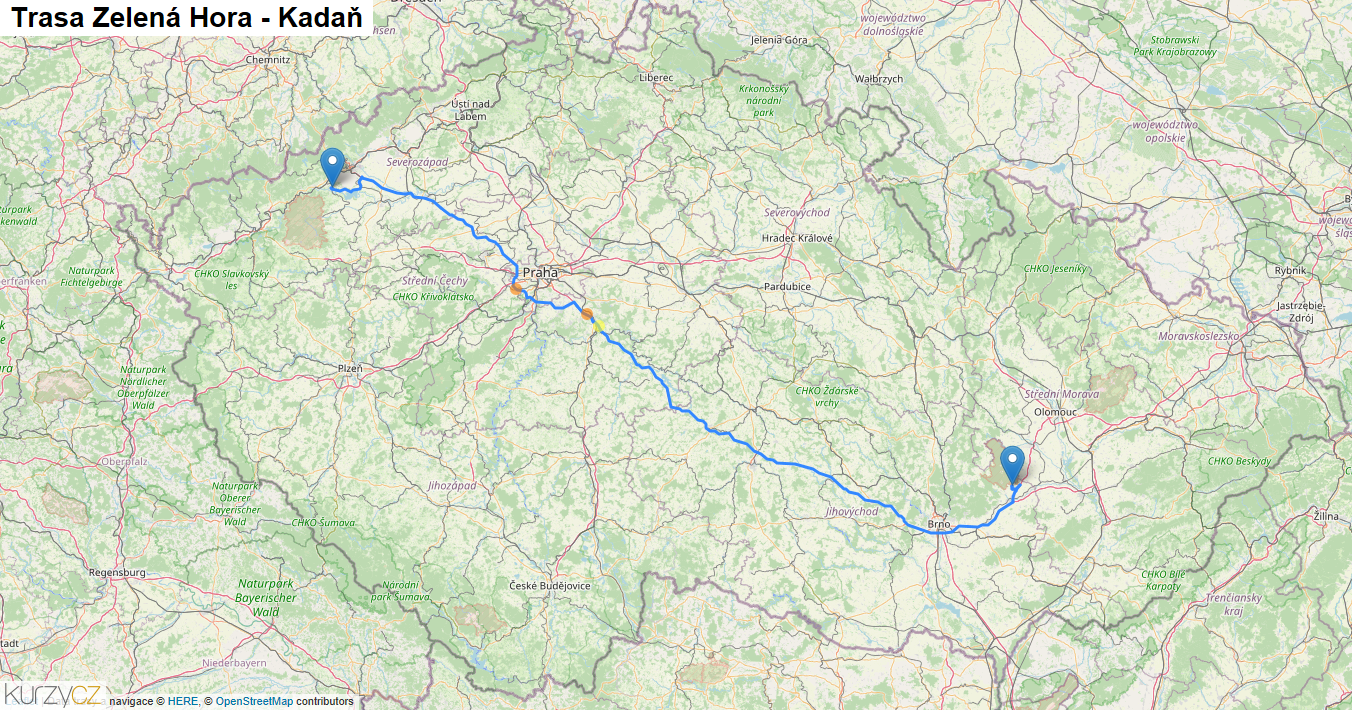 Zelená Hora-Kadaň, mapa trasy