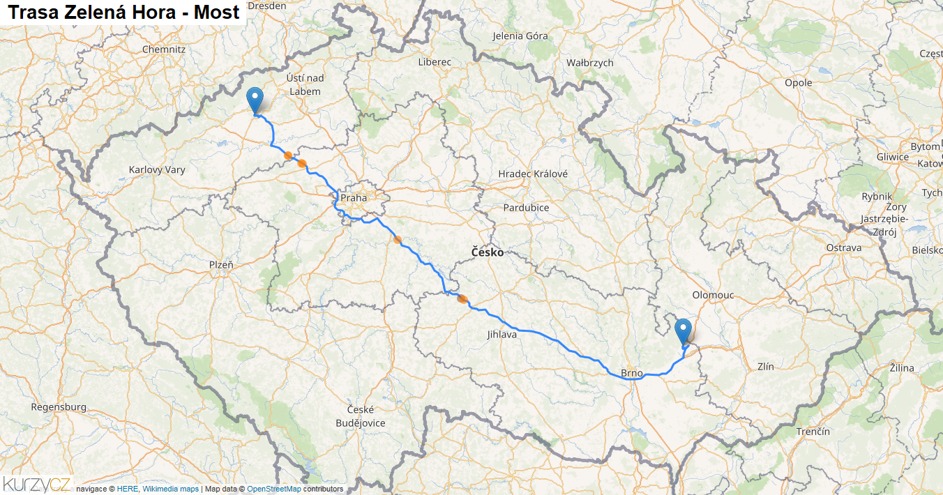 Zelená Hora-Most, mapa trasy