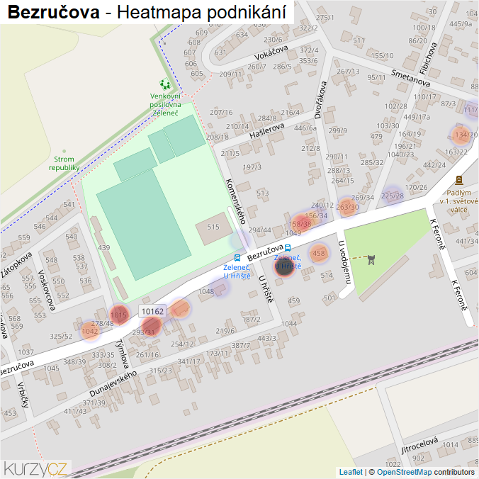 Mapa Bezručova - Firmy v ulici.