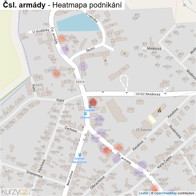 Mapa Čsl. armády - Firmy v ulici.
