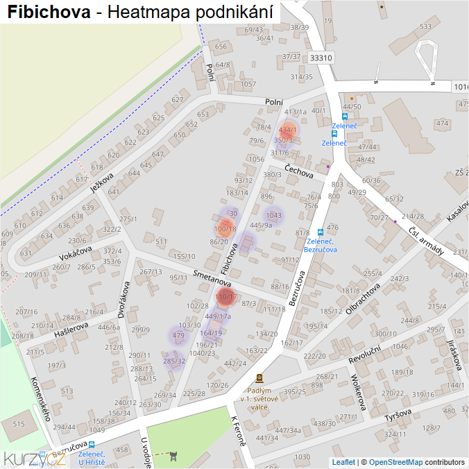Mapa Fibichova - Firmy v ulici.