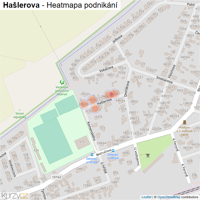 Mapa Hašlerova - Firmy v ulici.