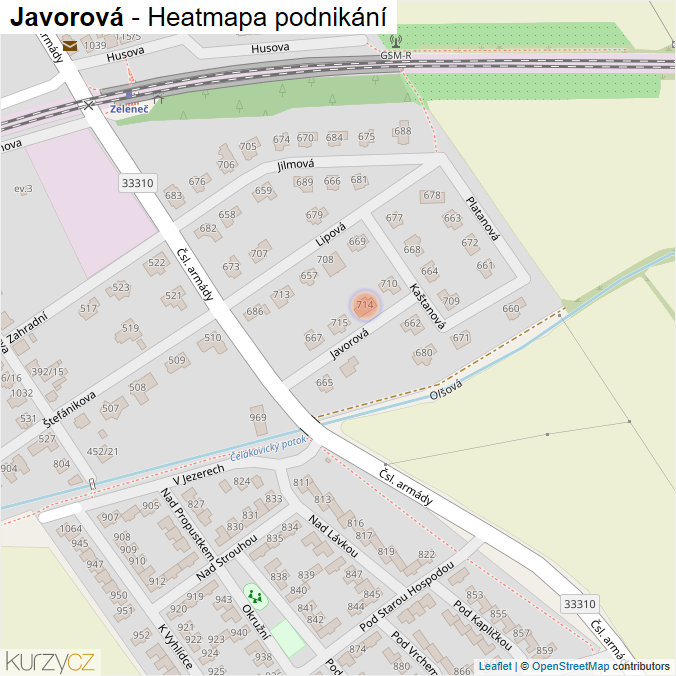 Mapa Javorová - Firmy v ulici.