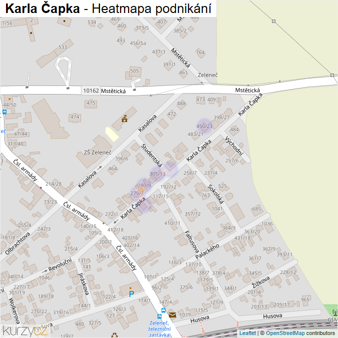 Mapa Karla Čapka - Firmy v ulici.