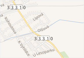 Olšová v obci Zeleneč - mapa ulice