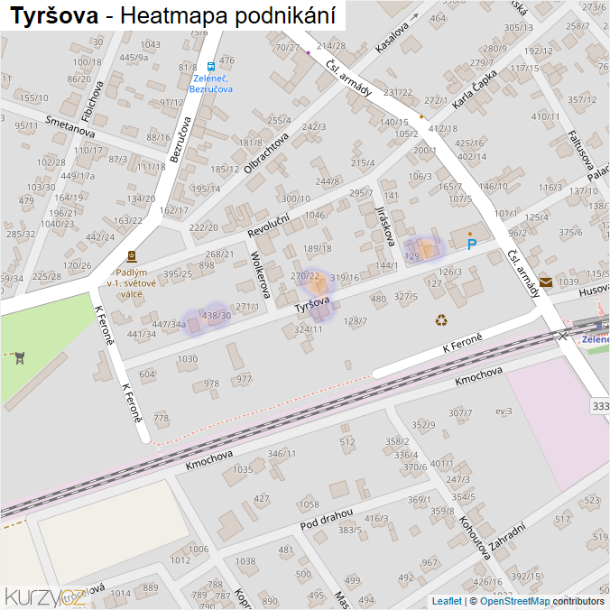 Mapa Tyršova - Firmy v ulici.