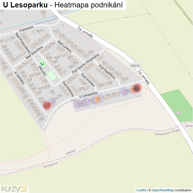 Mapa U Lesoparku - Firmy v ulici.