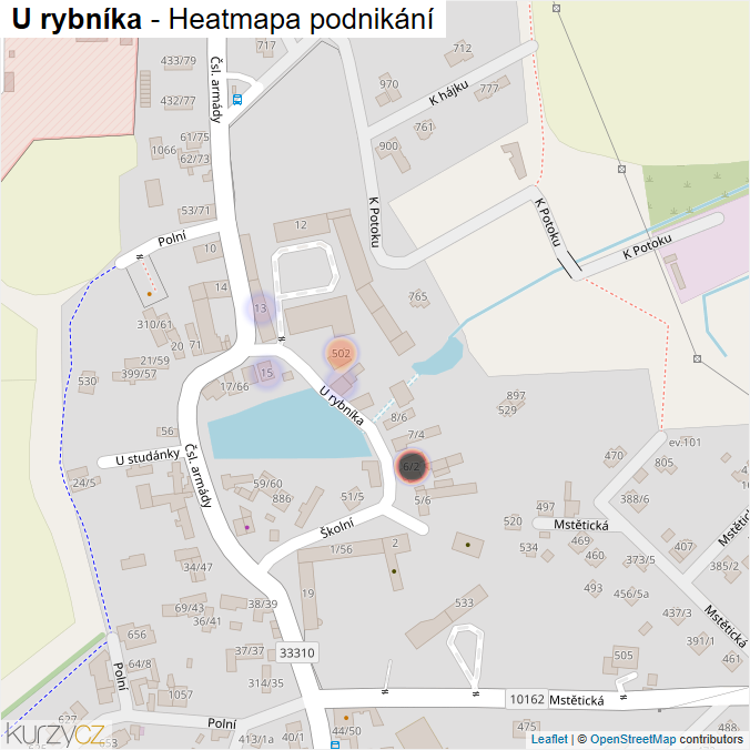 Mapa U rybníka - Firmy v ulici.
