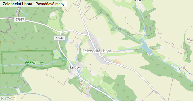 Zelenecká Lhota - záplavové mapy stoleté vody