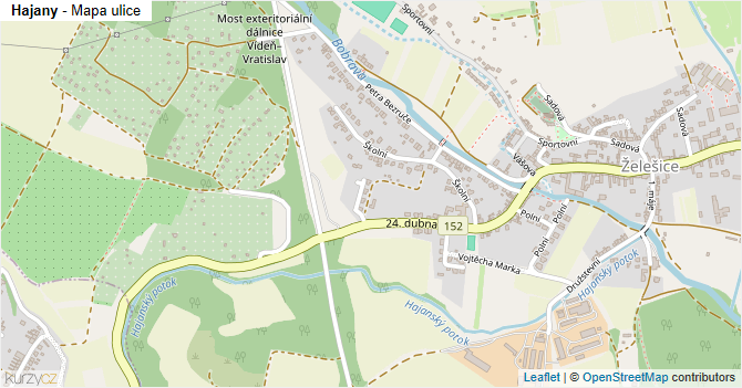 Hajany - mapa ulice