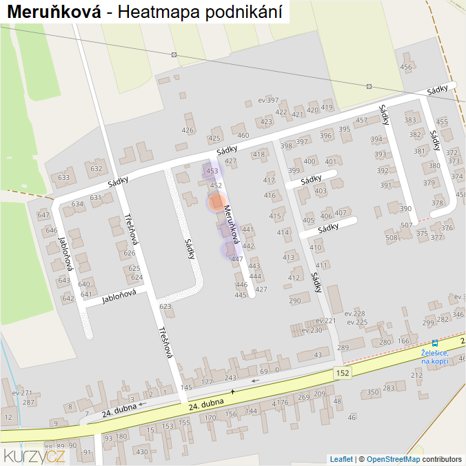 Mapa Meruňková - Firmy v ulici.