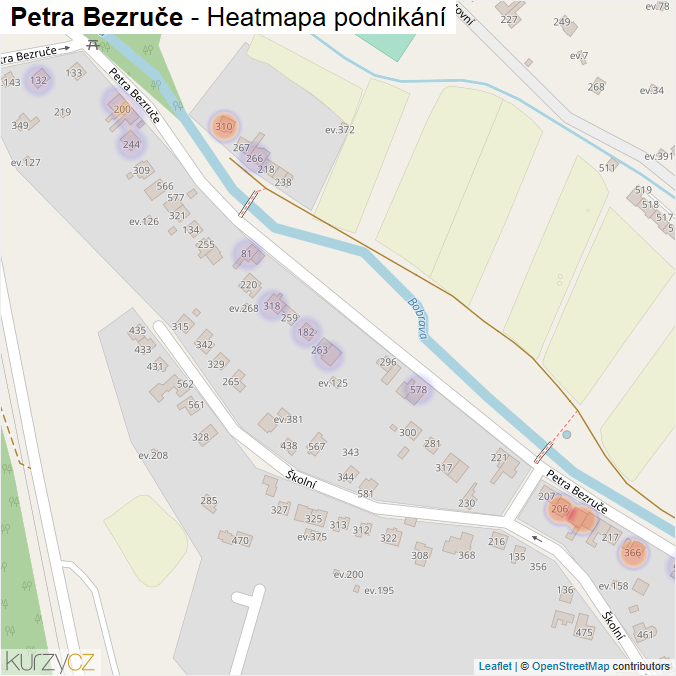 Mapa Petra Bezruče - Firmy v ulici.