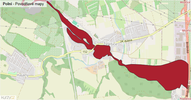 Polní - záplavové mapy stoleté vody
