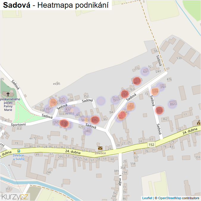 Mapa Sadová - Firmy v ulici.