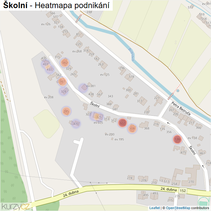 Mapa Školní - Firmy v ulici.