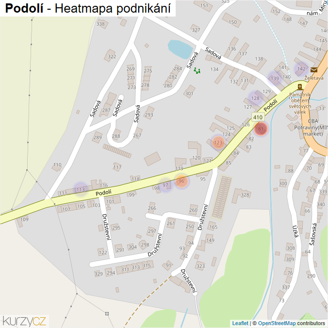 Mapa Podolí - Firmy v ulici.