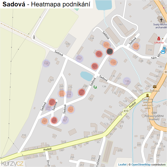 Mapa Sadová - Firmy v ulici.