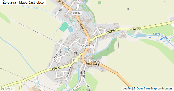Želetava - mapa části obce